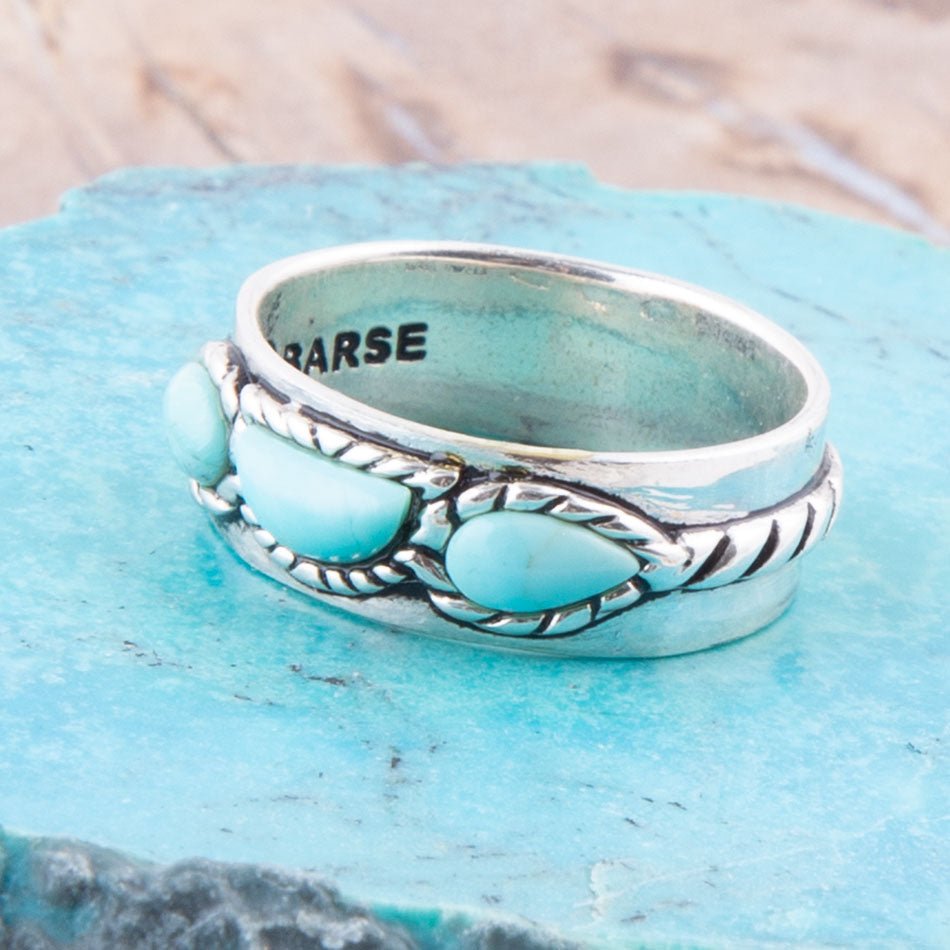Three-Stone Blue Turquoise Sterling Silver Ring