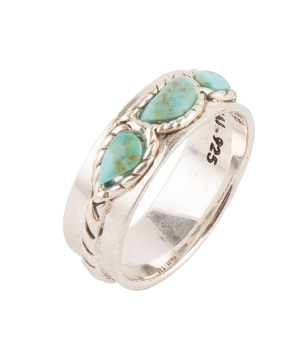 Three-Stone Blue Turquoise Sterling Silver Ring