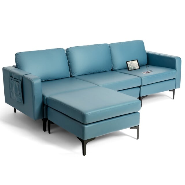 Living Room Deluxe Furniture Set-Accent Chair+Modular L-Shaped Sectional Sofa+LED Coffee Table