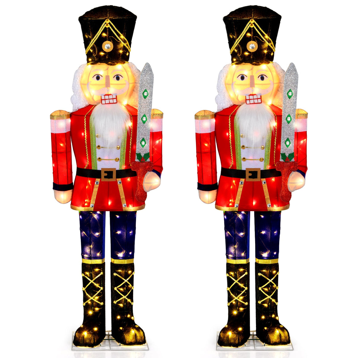 Set of 2 5 ft Christmas Nutcracker Outdoor Christmas Decoration with Glitter Sword