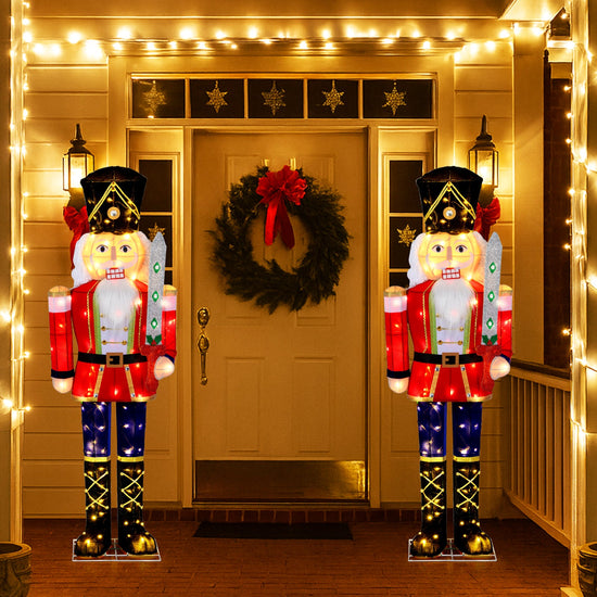 Set of 2 5 ft Christmas Nutcracker Outdoor Christmas Decoration with Glitter Sword