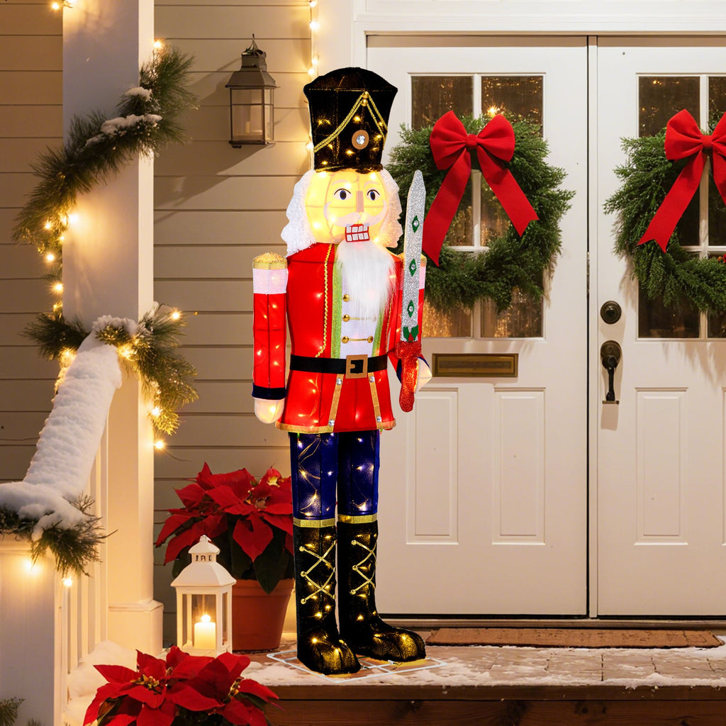 Set of 2 5 ft Christmas Nutcracker Outdoor Christmas Decoration with Glitter Sword