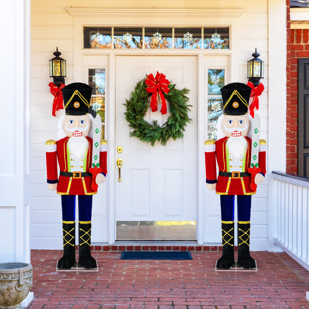Set of 2 5 ft Christmas Nutcracker Outdoor Christmas Decoration with Glitter Sword