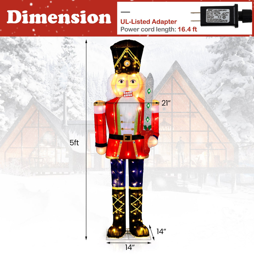 Set of 2 5 ft Christmas Nutcracker Outdoor Christmas Decoration with Glitter Sword