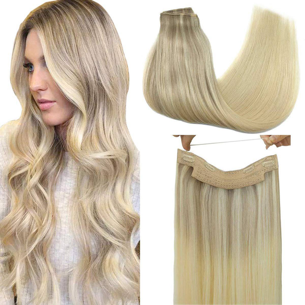 VIP BandX Halo Straight Human Hair Extensions with Clip, 18 Inches