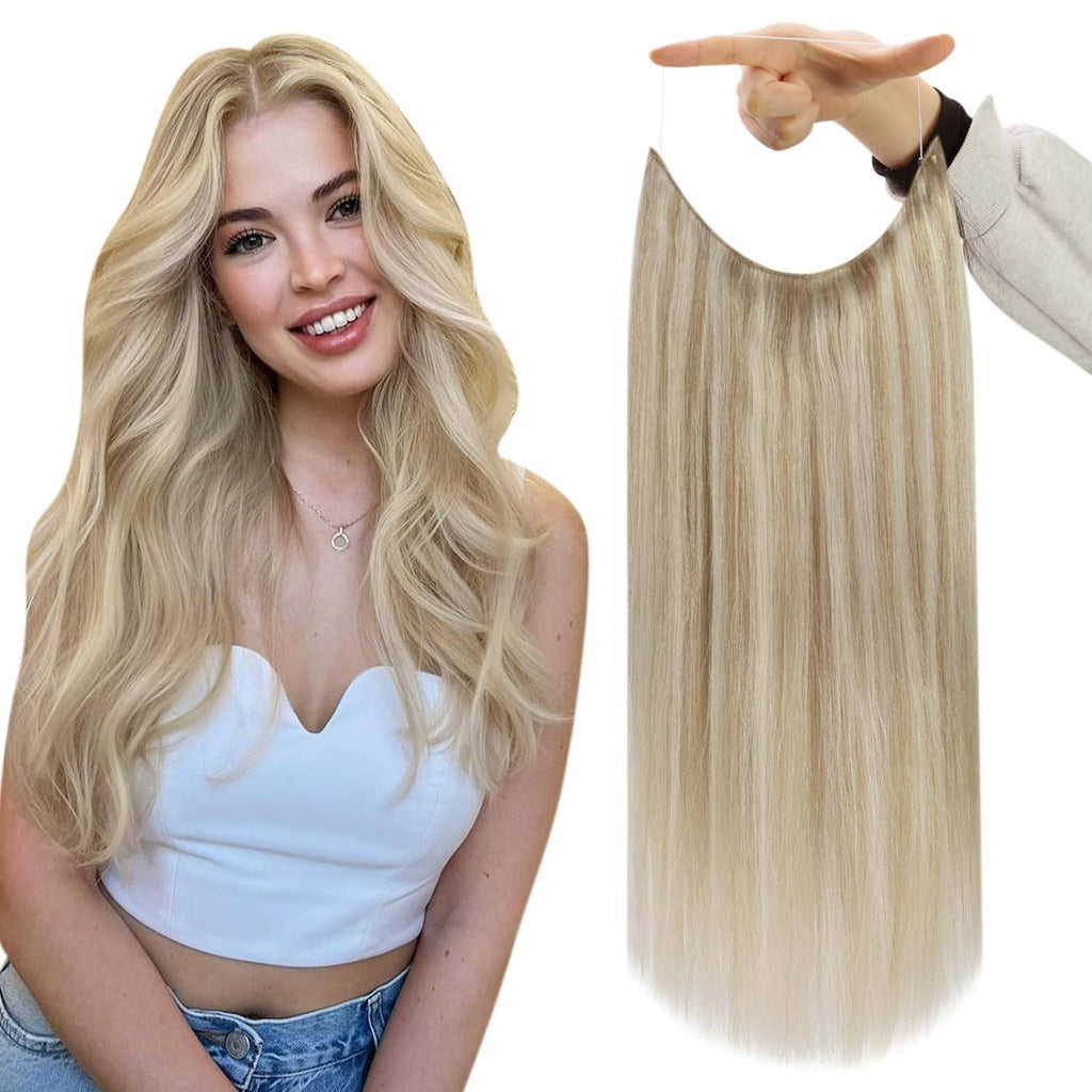 VIP BandX Halo Straight Human Hair Extensions with Clip, 18 Inches