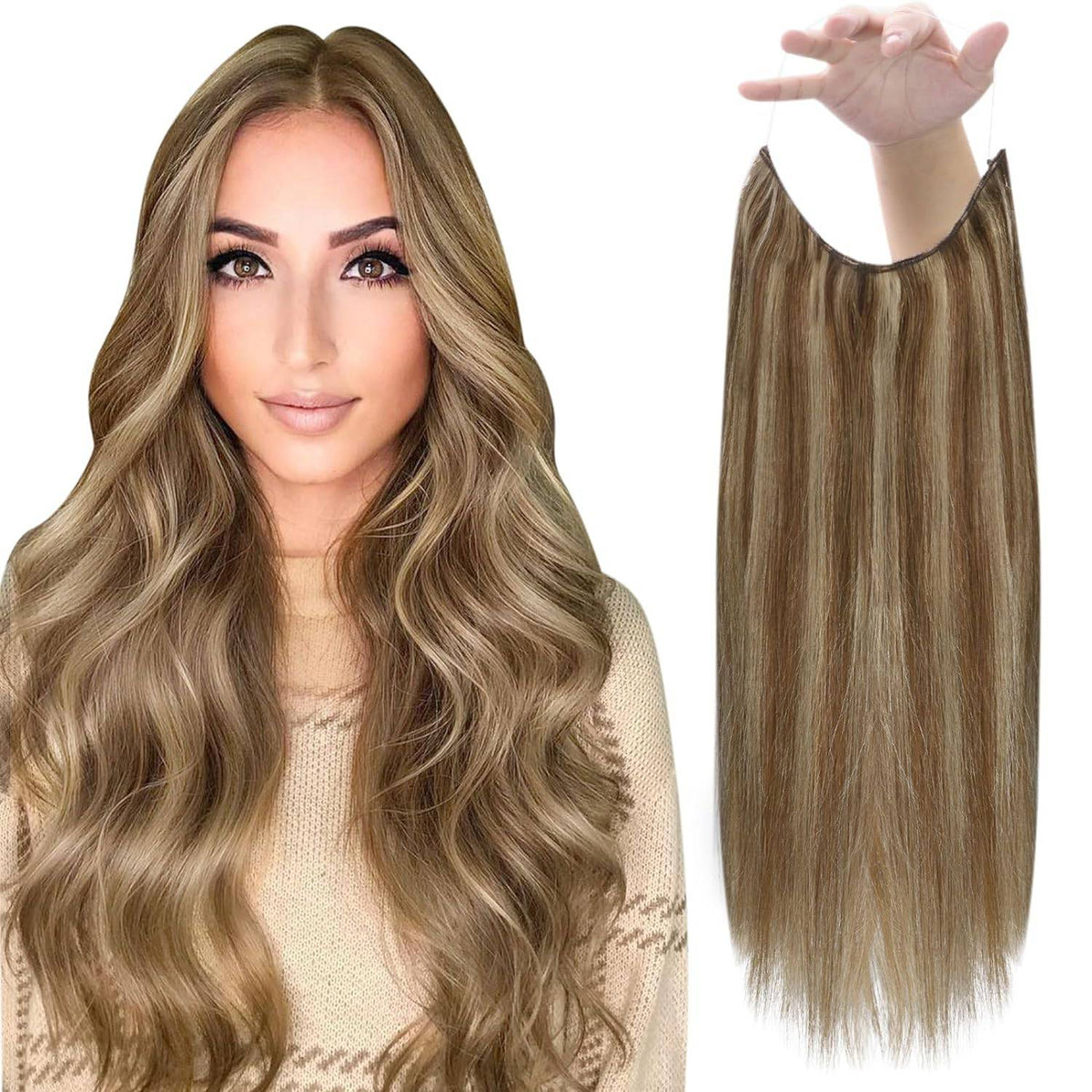 VIP BandX Halo Straight Human Hair Extensions with Clip, 18 Inches