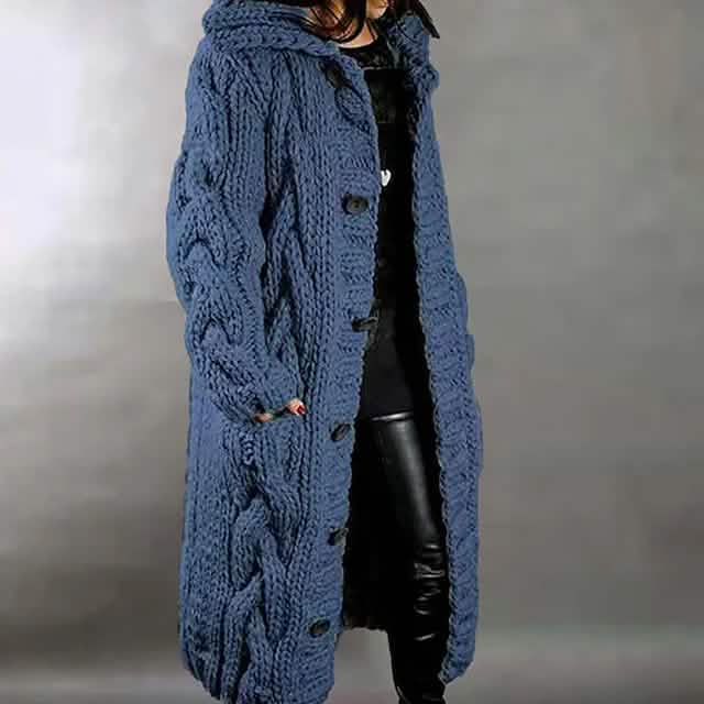 Women’s Chunky Cable-Knit Hooded Cardigan