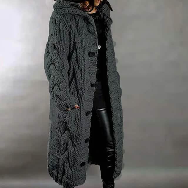 Women’s Chunky Cable-Knit Hooded Cardigan