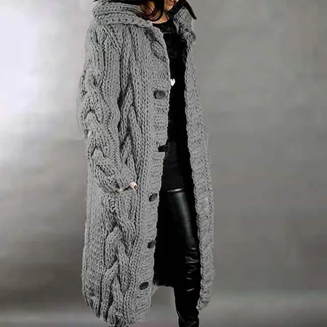Women’s Chunky Cable-Knit Hooded Cardigan