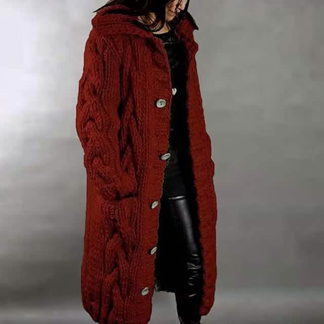 Women’s Chunky Cable-Knit Hooded Cardigan