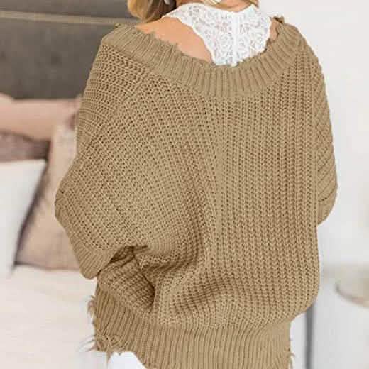 Women’s Distressed V-Neck Cropped Knit Sweater