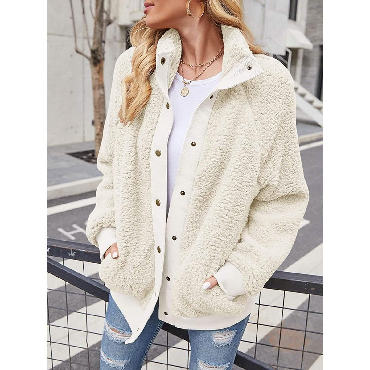 Women’s Sherpa Fleece Button-Up Jacket