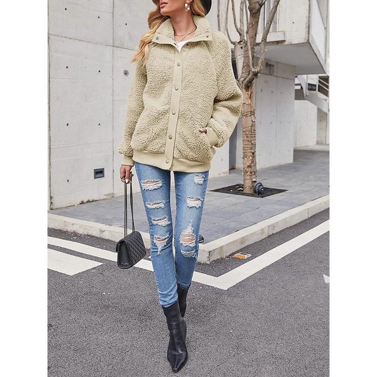 Women’s Sherpa Fleece Button-Up Jacket