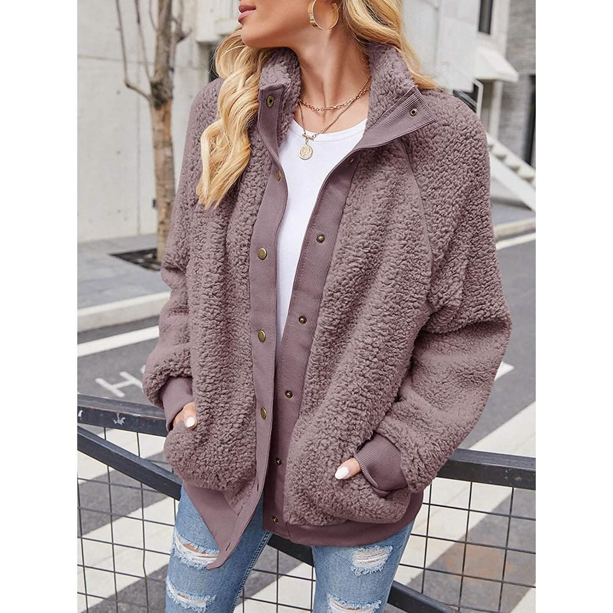 Women’s Sherpa Fleece Button-Up Jacket