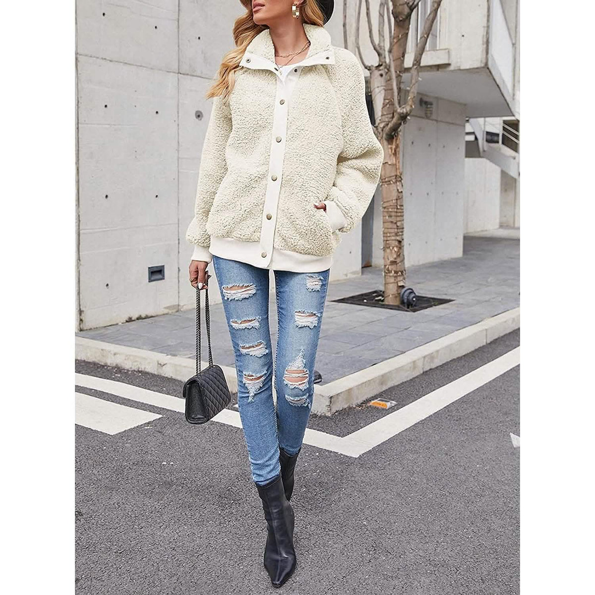 Women’s Sherpa Fleece Button-Up Jacket