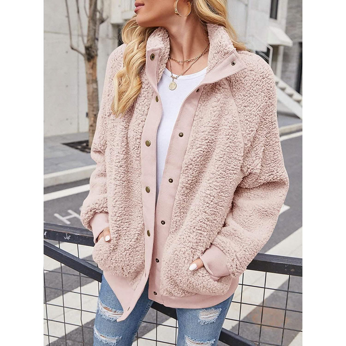 Women’s Sherpa Fleece Button-Up Jacket