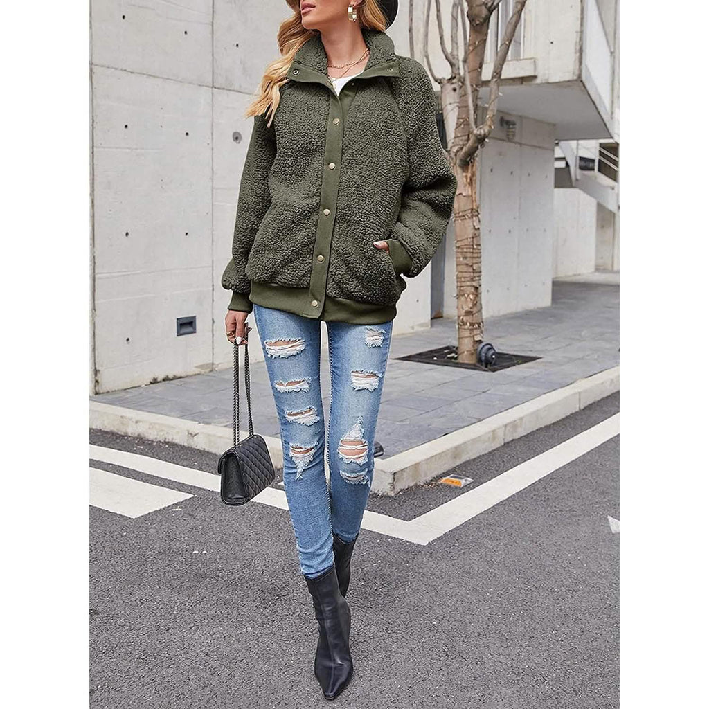 Women’s Sherpa Fleece Button-Up Jacket