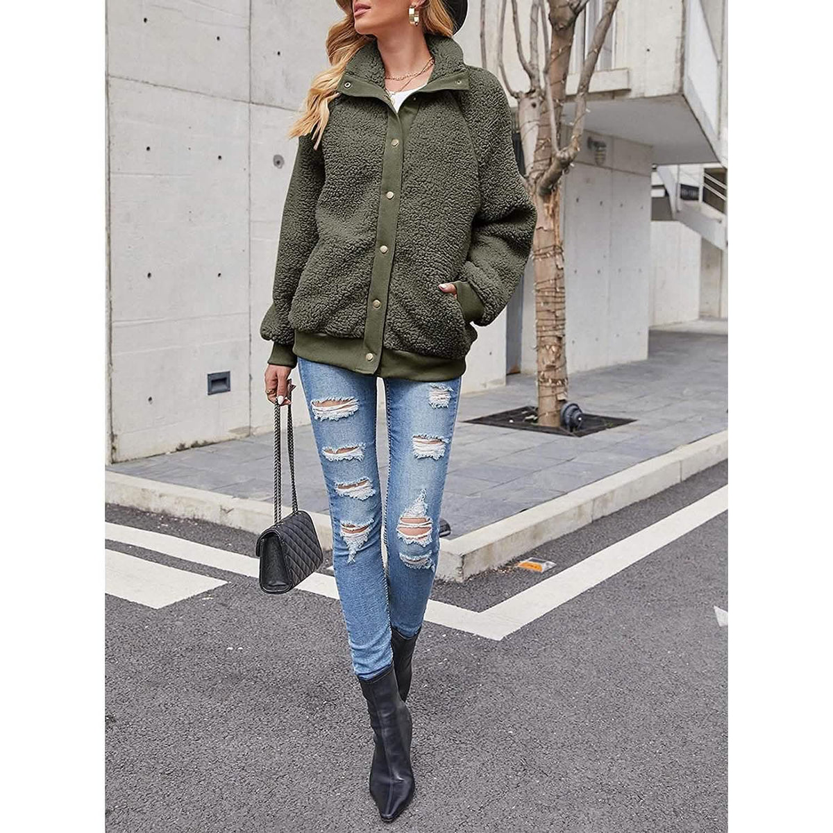 Women’s Sherpa Fleece Button-Up Jacket