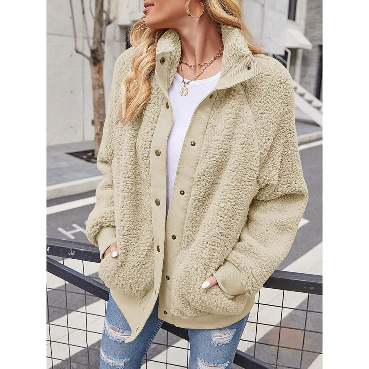 Women’s Sherpa Fleece Button-Up Jacket