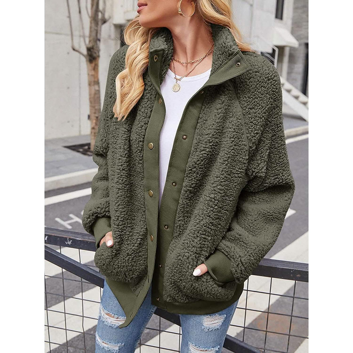 Women’s Sherpa Fleece Button-Up Jacket