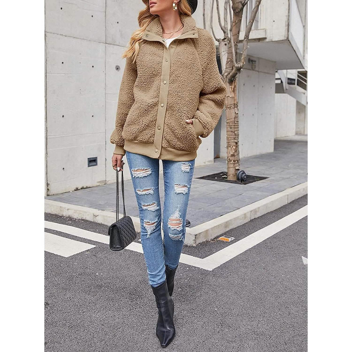 Women’s Sherpa Fleece Button-Up Jacket