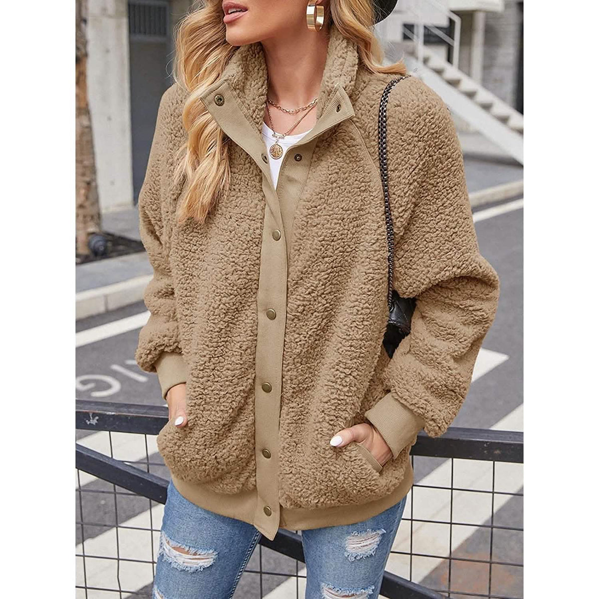 Women’s Sherpa Fleece Button-Up Jacket
