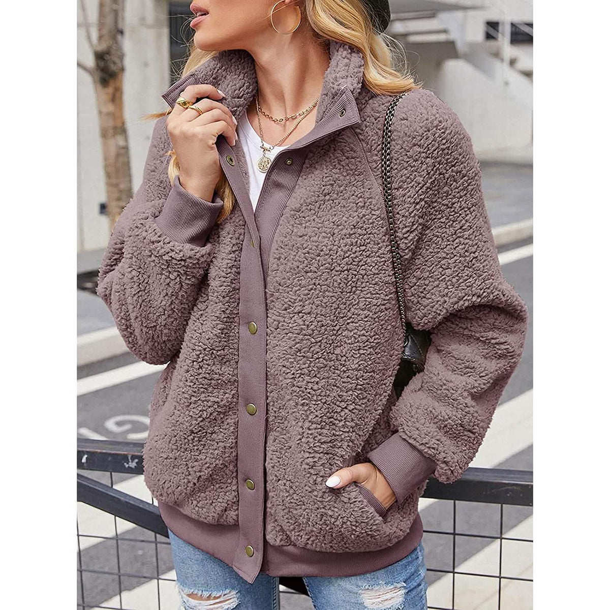 Women’s Sherpa Fleece Button-Up Jacket