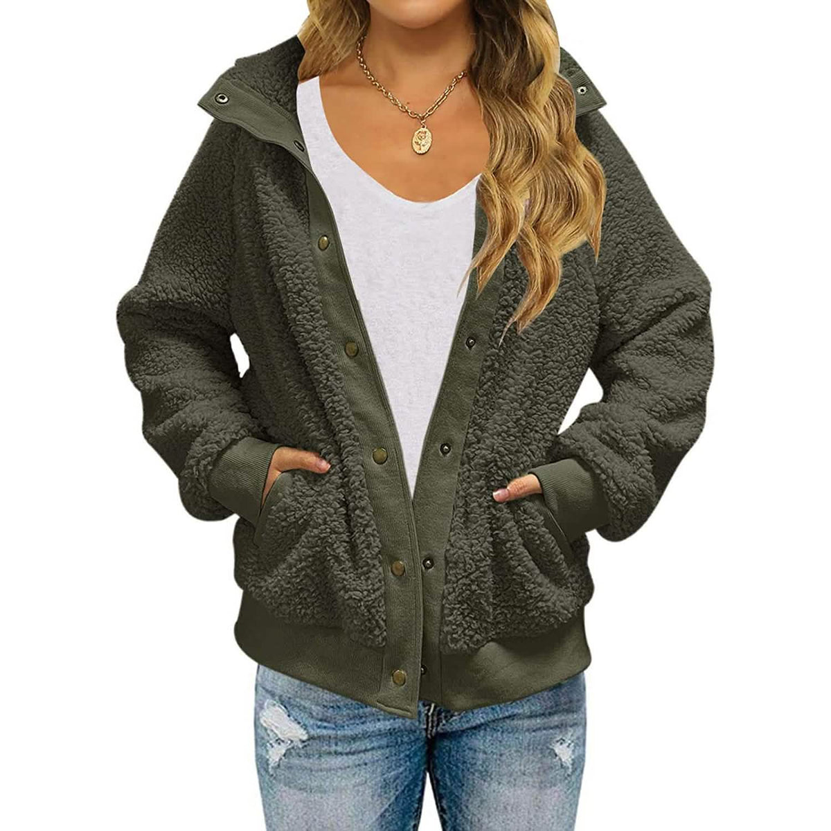 Women’s Sherpa Fleece Button-Up Jacket