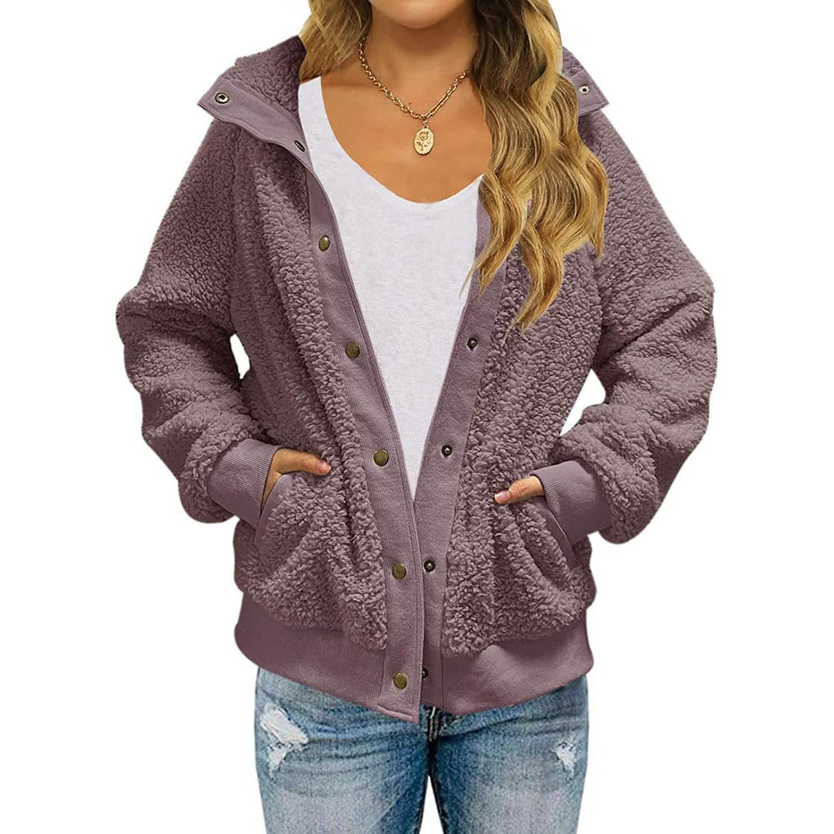 Women’s Sherpa Fleece Button-Up Jacket