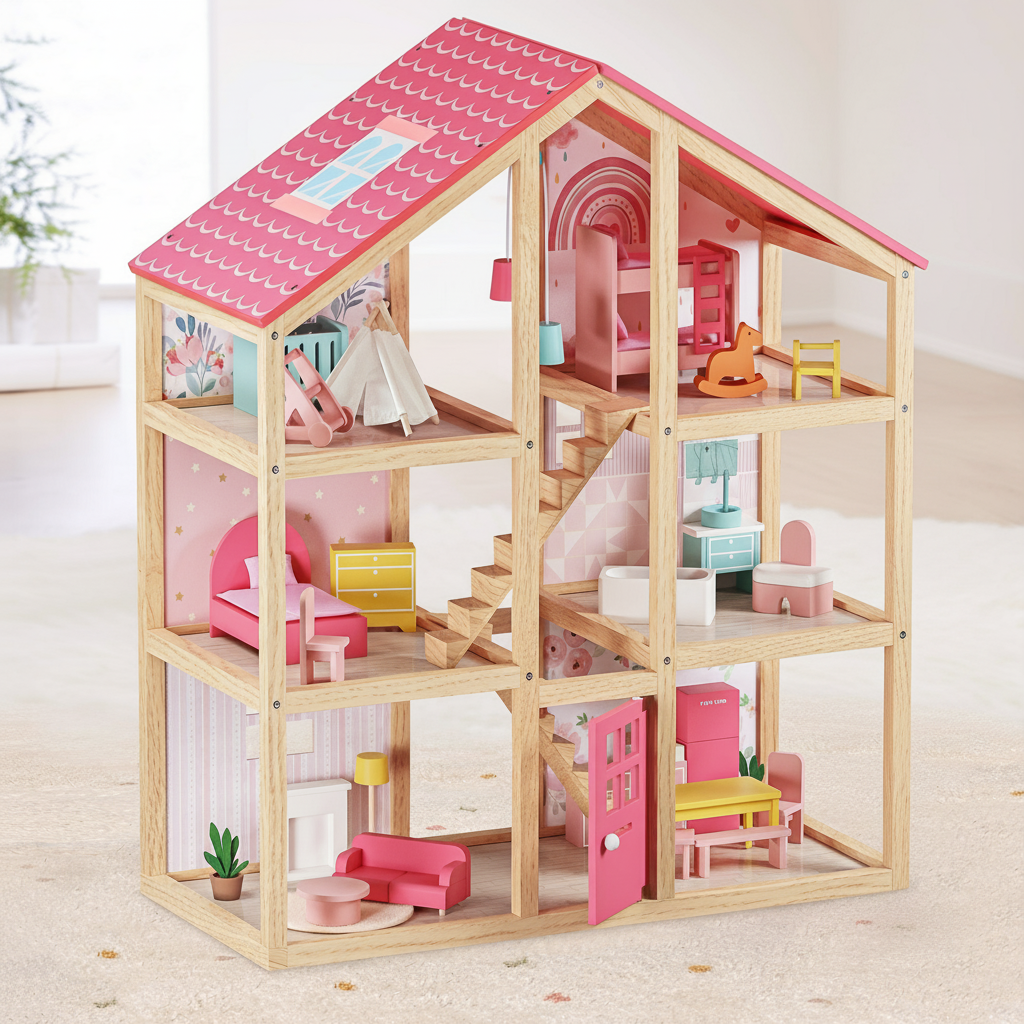 Tiny Land Sweetwood Wooden Dollhouse with Furniture – No Dolls