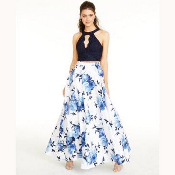 City Studios Juniors Lace Top & Long Floral Skirt Set